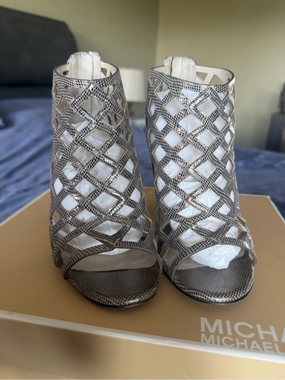 MICHAEL KORS Silver Metallic Cutout Stiletto Booties